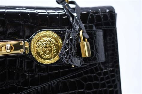 versace leather satchel bag|Versace croc shoulder bags.